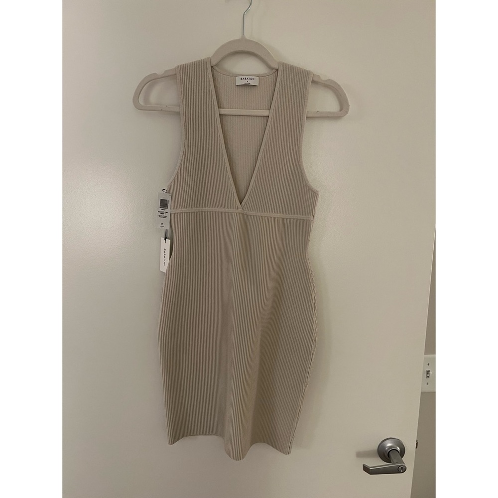 Babaton (Aritzia), sculpt knit, v neck mini dress, new with tags